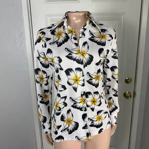 Vintage 70s Shirt 12 Floral Retro Blouse Polyester Button Knit Seaton Hall V3-17